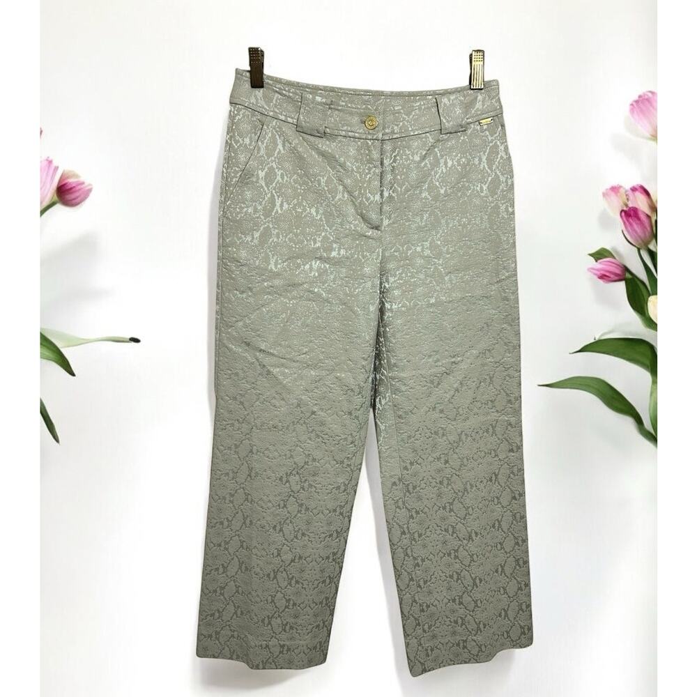 St. John Brocade Straight Leg Crop Pants Sz 6 Jacquard Gold Textured 25" Inseam
